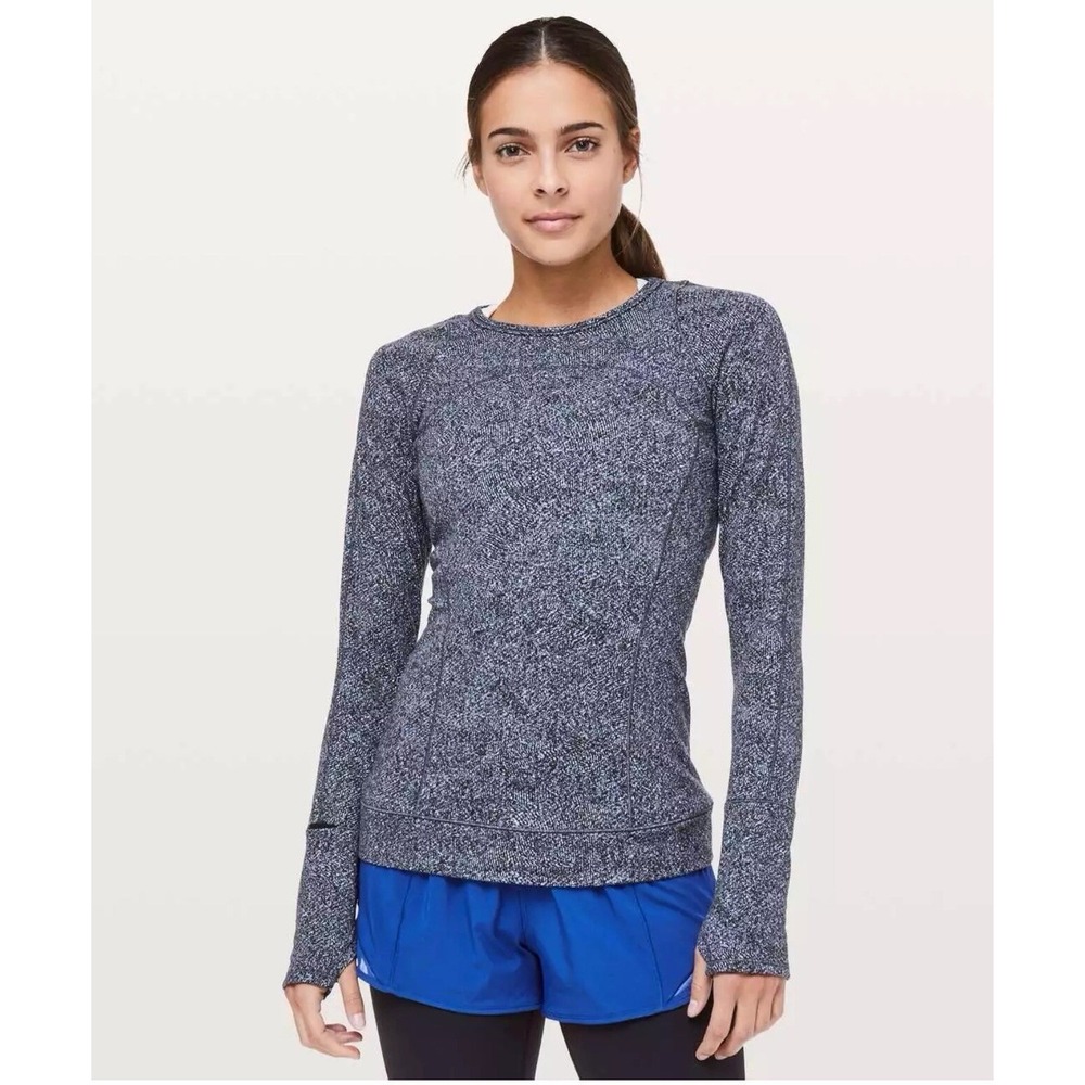 Lululemon Rest Less Pullover Blue Space Dye Long Sleeve Running Top Size 8 Chic